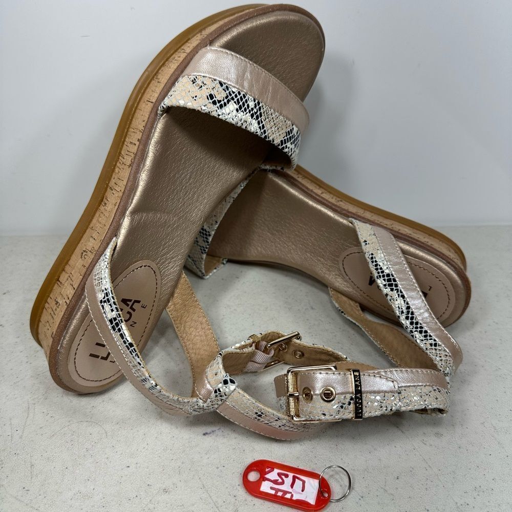 Lucca Lane Ladie Platform Heel Sandals Leather Brush Brown Shoes Size 10
